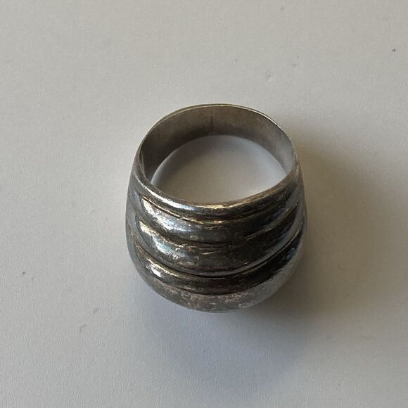 Vintage Sterling Silver 925 Ring Size 6.5 Modernist Domed Chunky Unisex Oxidized - Picture 6 of 13